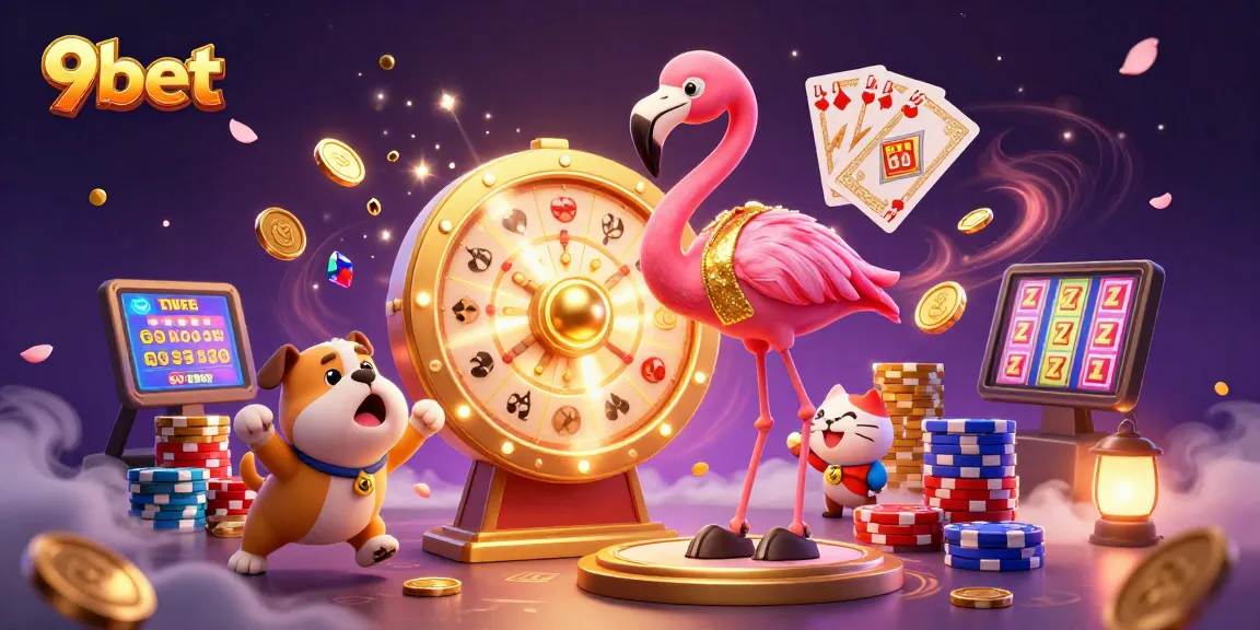 Spin the 9bet prize wheel and win coins in a vibrant casino scene