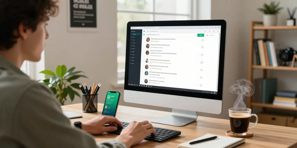 Using WhatsApp電腦版 for efficient communication in a stylish home office.