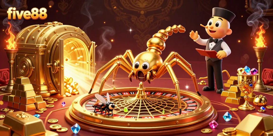 Place your bets with five88 in a vibrant casino scene featuring playful characters.