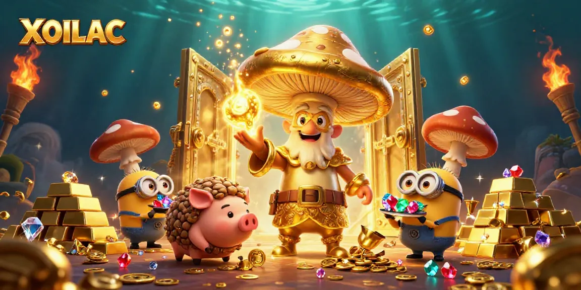 XOILAC offers thrilling live betting action with vibrant characters celebrating treasure and victory.