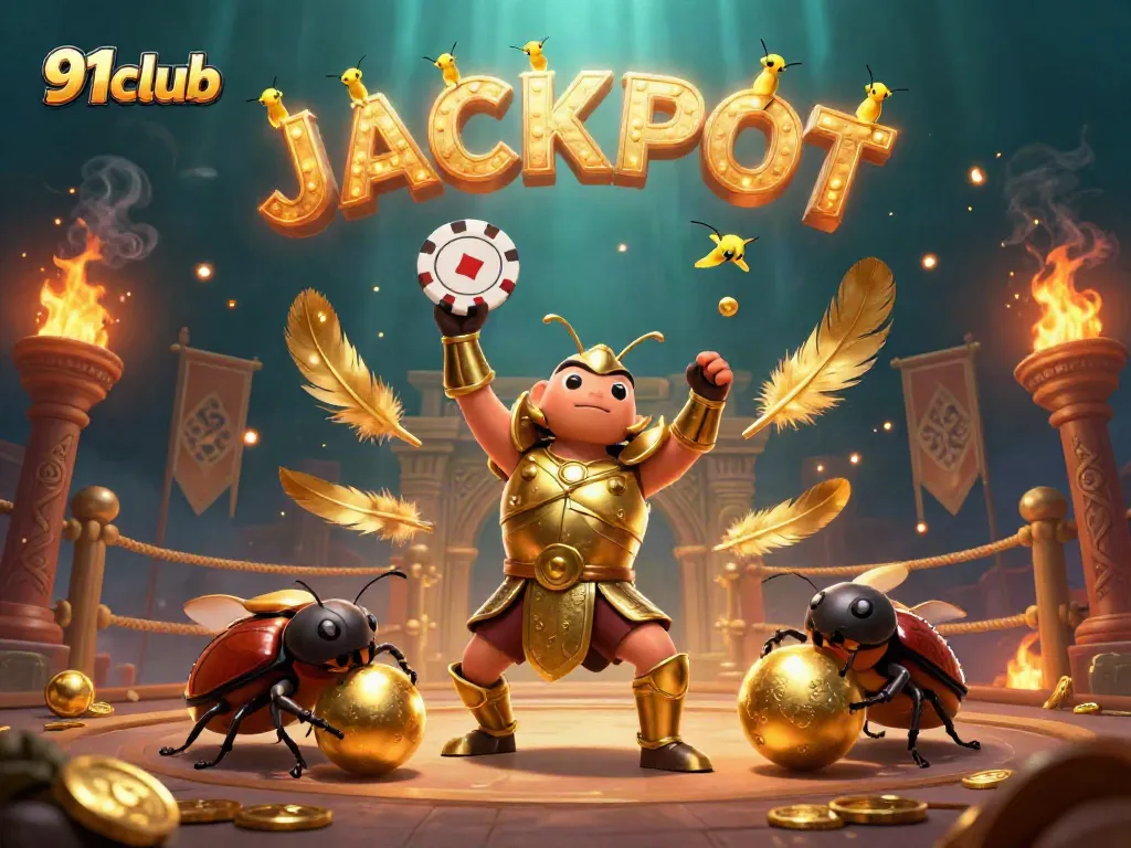 Spinning poker chips in dynamic action with 91club beetle champions celebrating big wins
