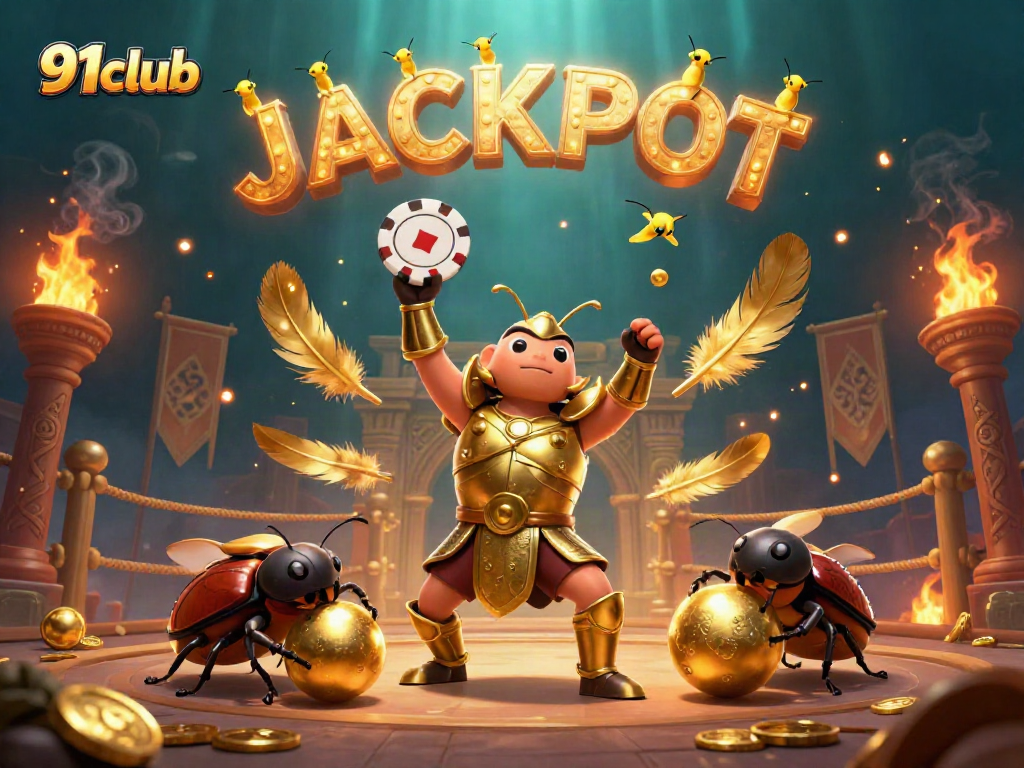 Spinning poker chips in dynamic action with 91club beetle champions celebrating big wins