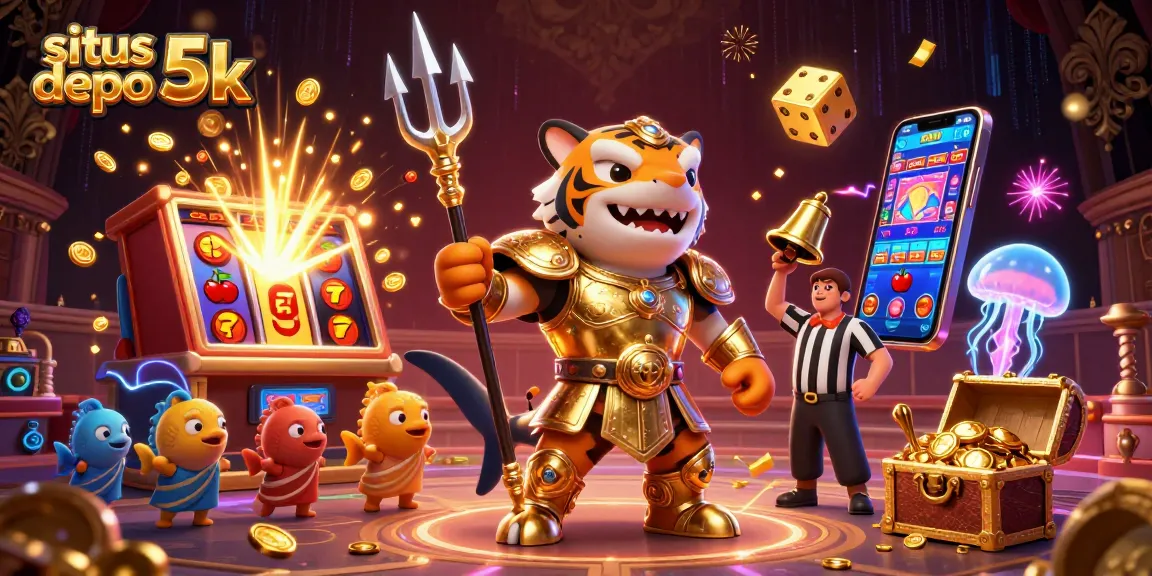 Situs depo 5k burst with excitement in a vibrant underwater casino scene featuring a fierce tiger shark.
