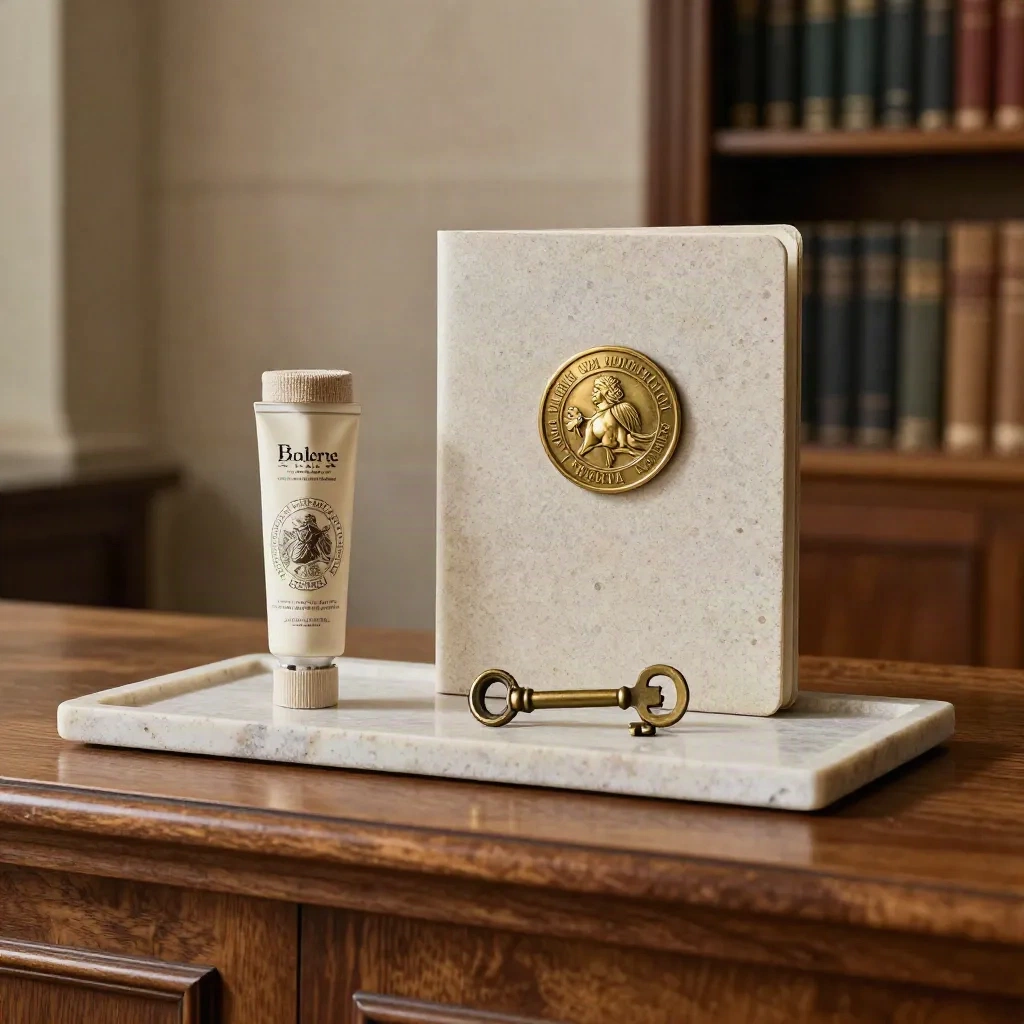 Legal company formation kit with seal, certificate tube, folder, and keys on walnut