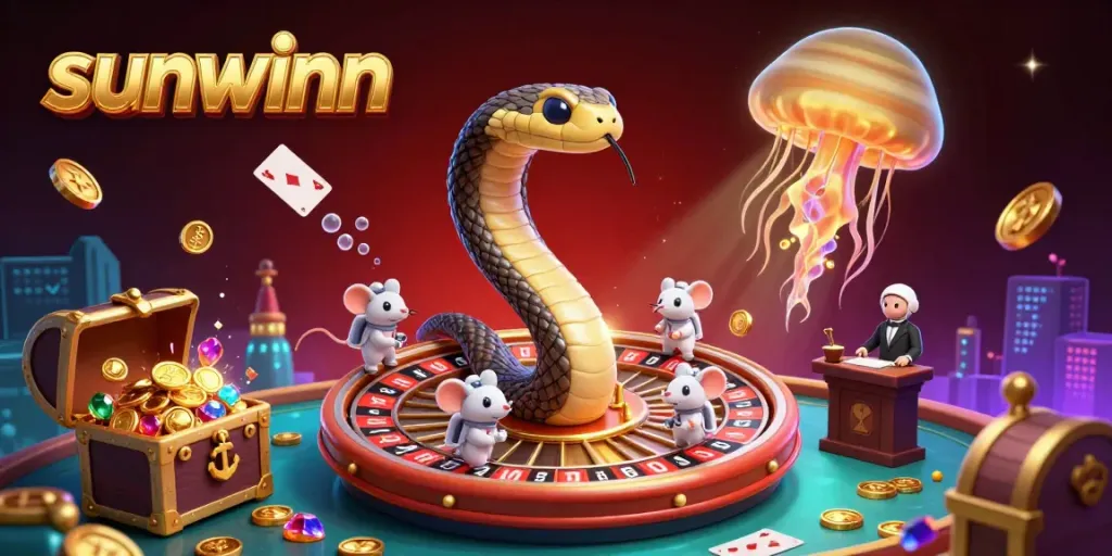 Experience thrilling bets at sunwinn with cosmic gaming featuring a snake roulette and marine characters.