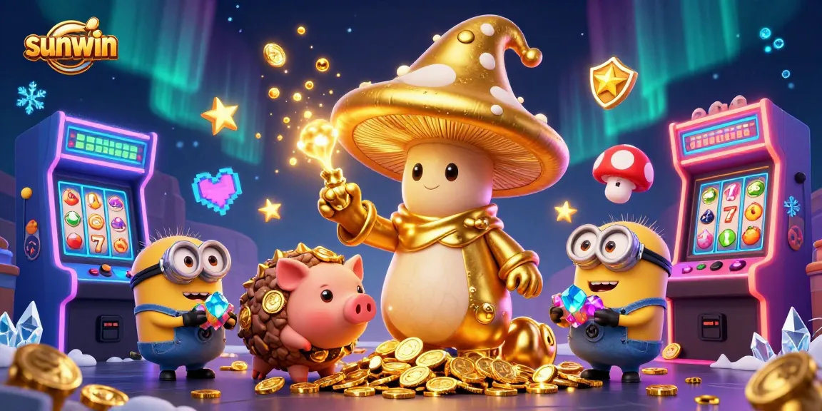 Engage with sunwin's vibrant casino world featuring magical creatures and classic slot symbols.