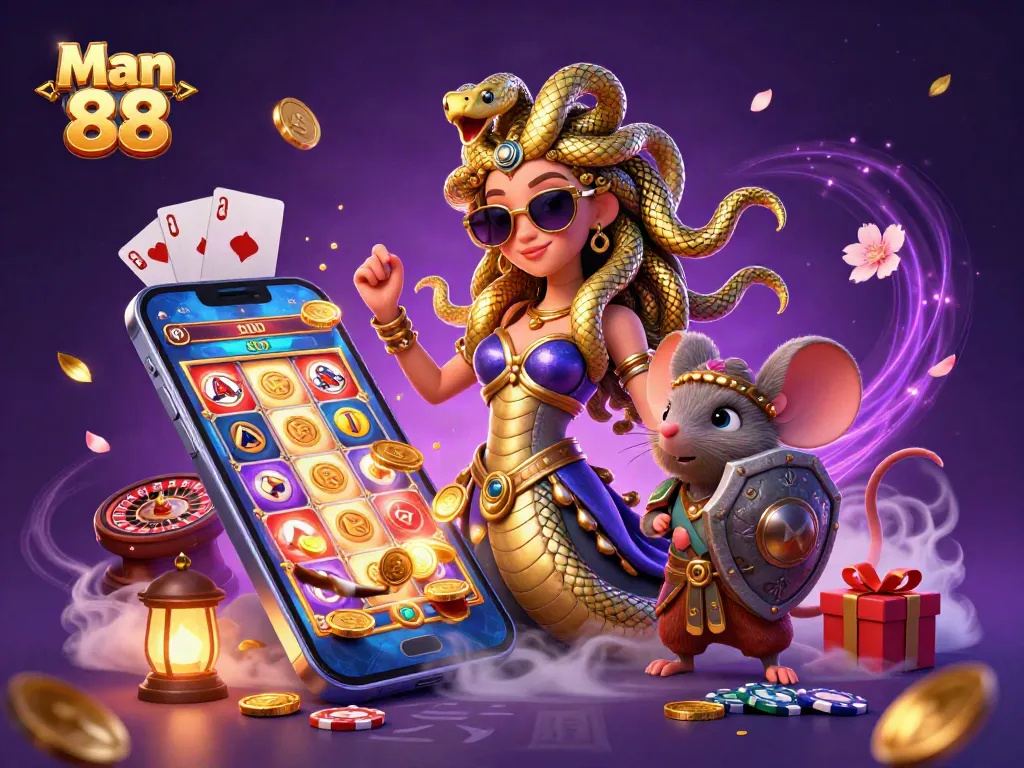 Experience thrilling gameplay at Man 88 with enchanting characters and vibrant casino elements.