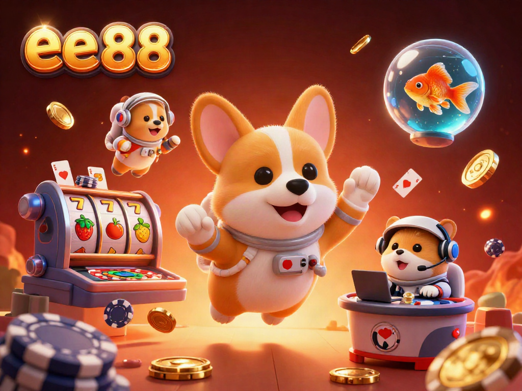 Experience thrilling gameplay with ee 88 in a vibrant casino scene featuring floating characters and dynamic gambling elements.