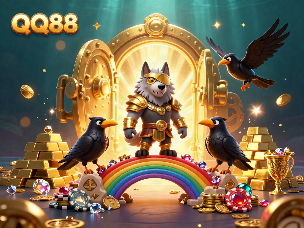 Experience QQ88 with captivating characters and treasures in a dynamic gambling scene.