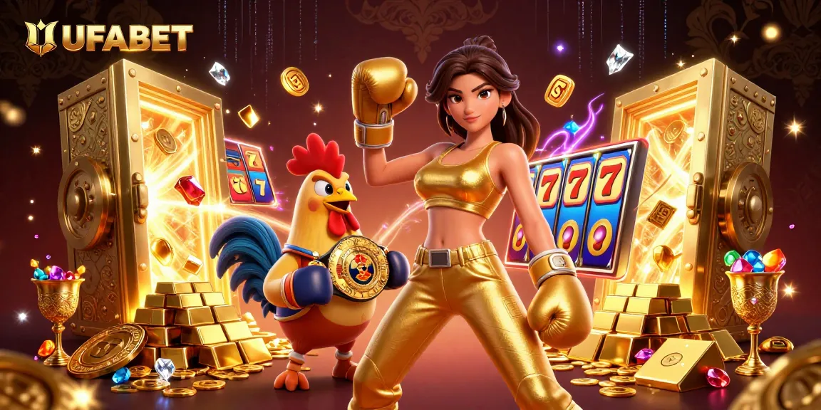 Experience the thrills of betting at UFABET with dynamic reels and golden treasures in this vibrant 3D casino scene.