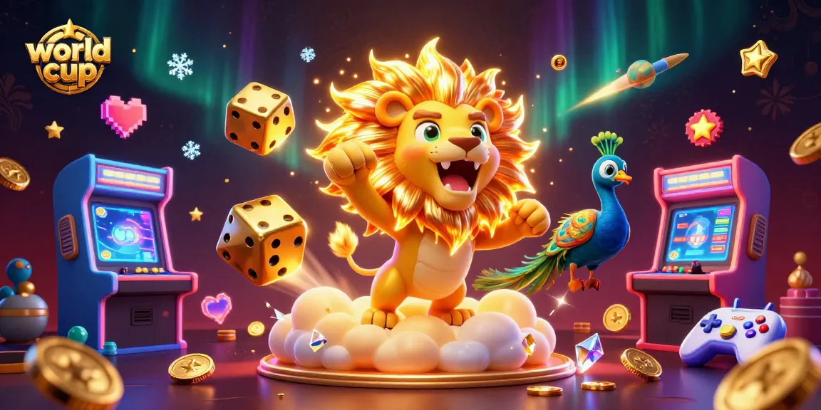 Enhance your world cup betting strategies with this colorful 3D illustration of a triumphant lion and casino elements.