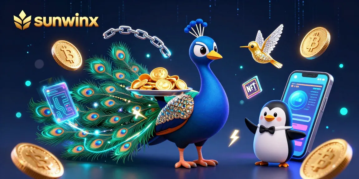 Engage in gaming thrills with sunwinx featuring a vibrant peacock and golden chips in a dynamic casino scene.