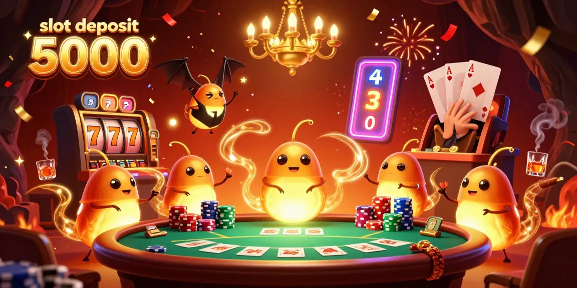 Engage in exciting gameplay at slot deposit 5000's vibrant cave casino featuring glowworms and a bat dealer.