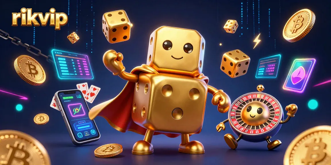 Engage in thrilling games at rikvip with golden dice characters in a vibrant casino scene.